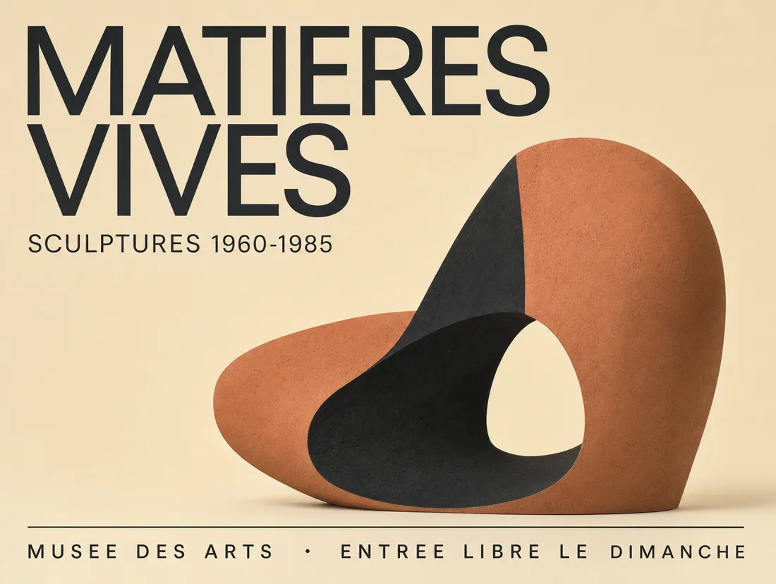 Affiche d'exposition, mise en page suisse sur fond sable